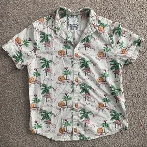 Cactus Man Ricky Singh Mens Large White Flamingo Palm Tree Button Up Shi…